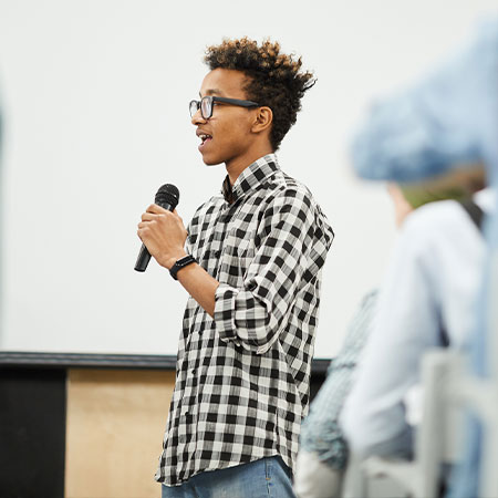 Student giving science presentation