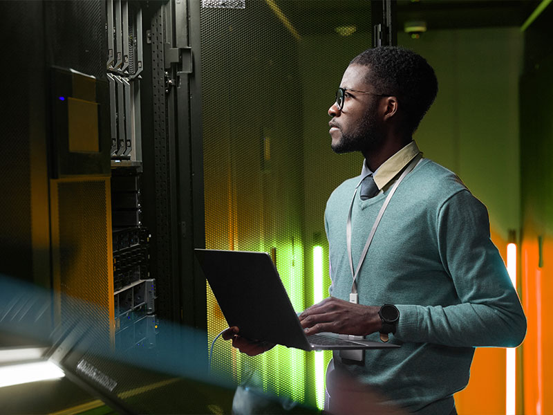 Man working inserver room