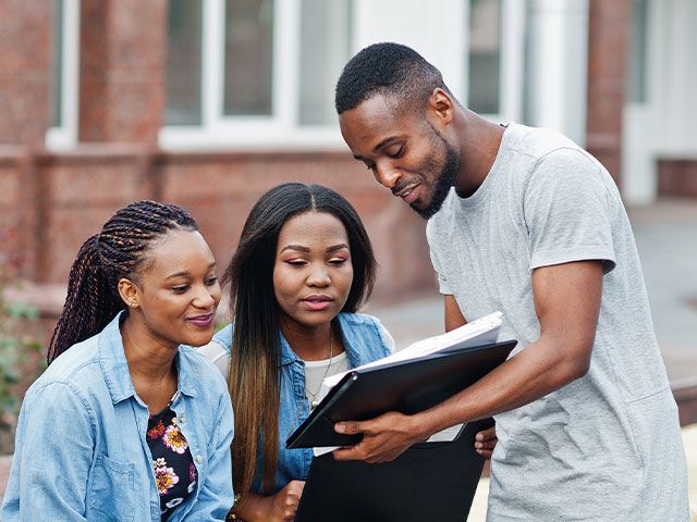 Student telling other sutdents about organization